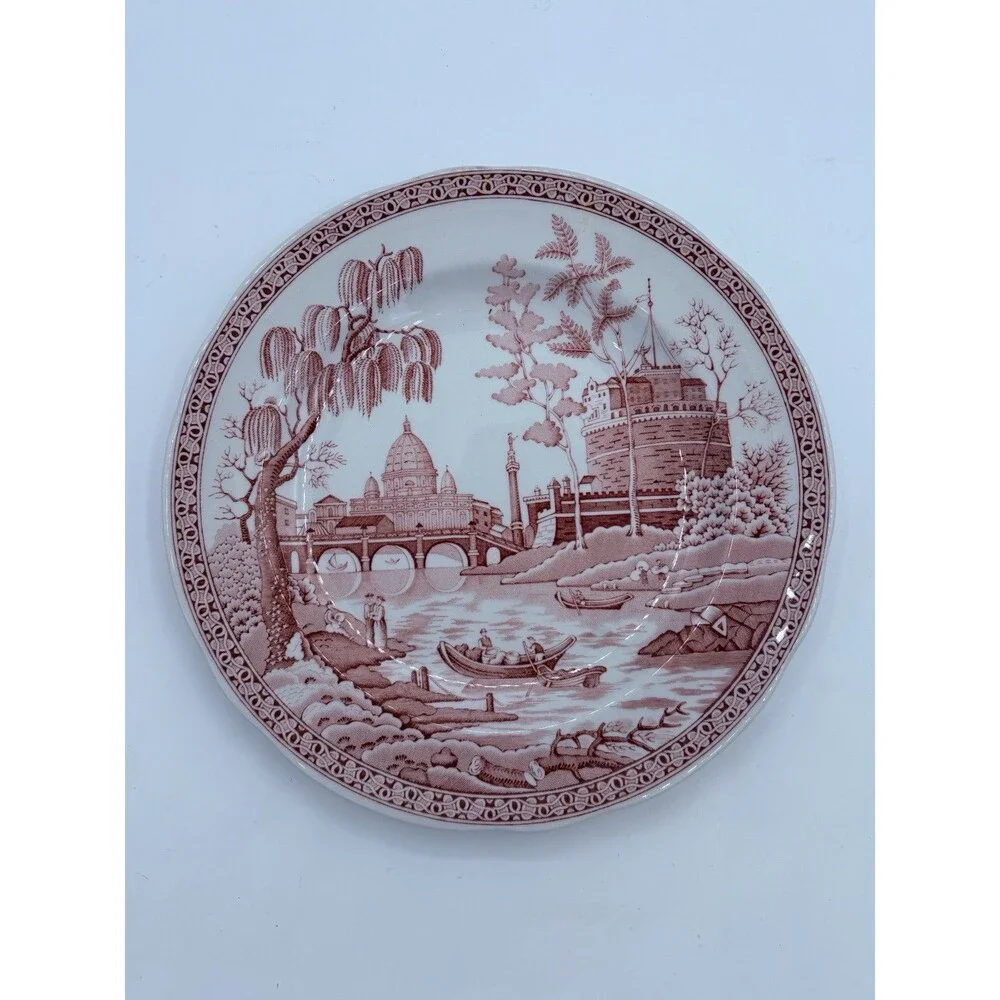 Vintage Spode Archive Collection Rome Cranberry Red Transferware Plate 10.5”